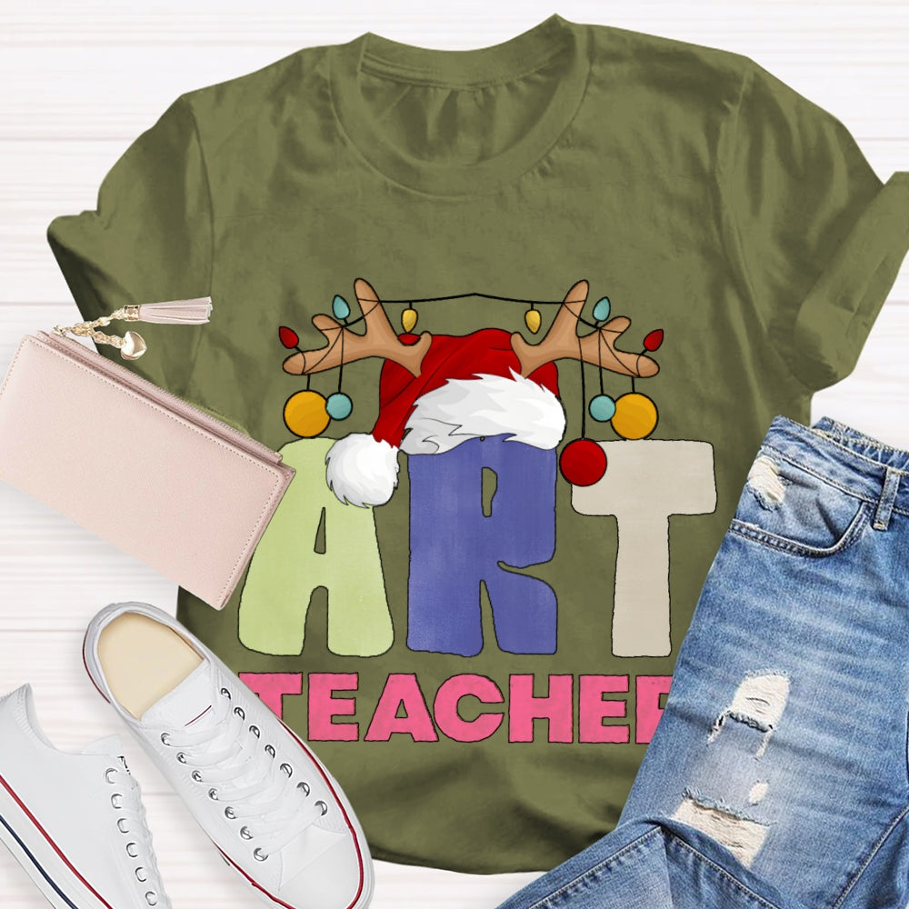 Art Teacher Santa Hats And Christmas Lights T-shirt