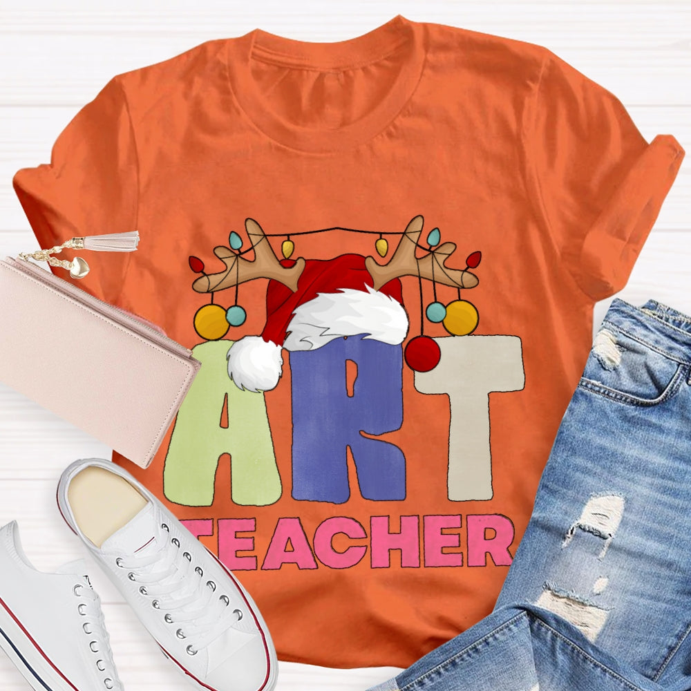 Art Teacher Santa Hats And Christmas Lights T-shirt