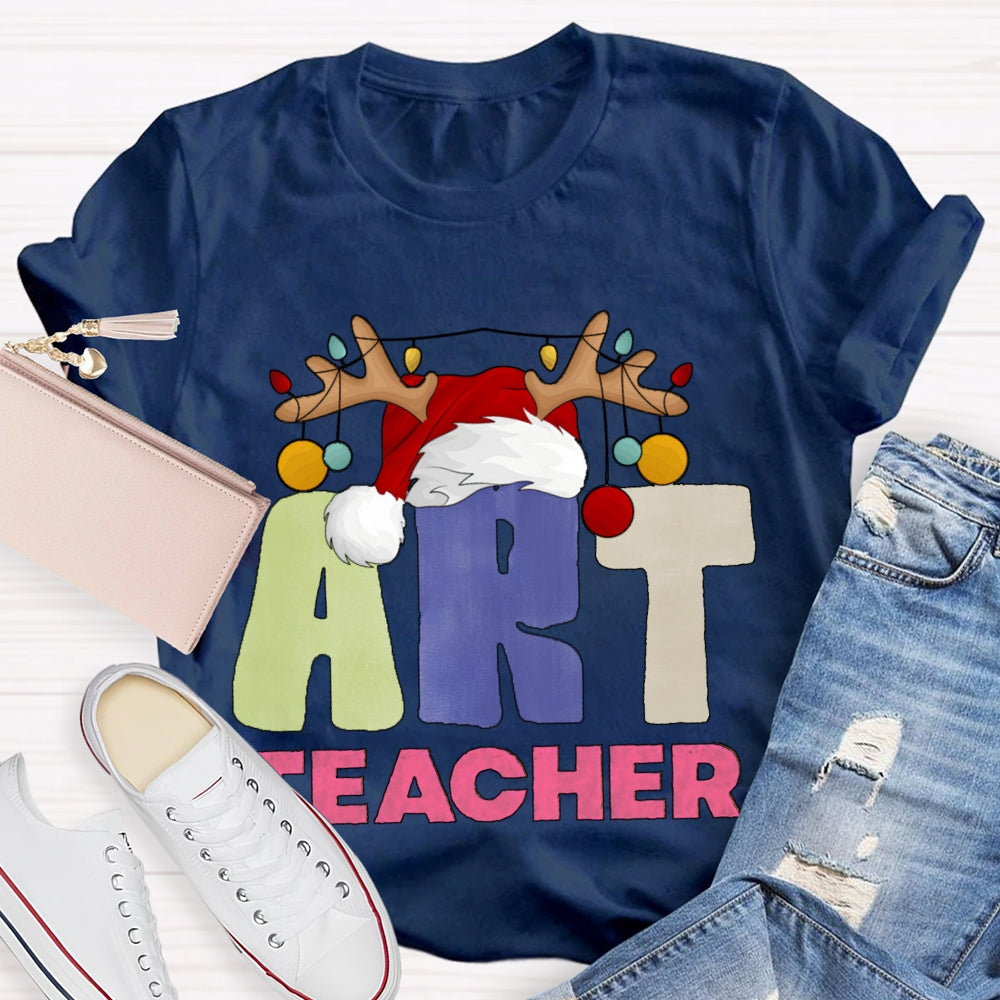Art Teacher Santa Hats And Christmas Lights T-shirt