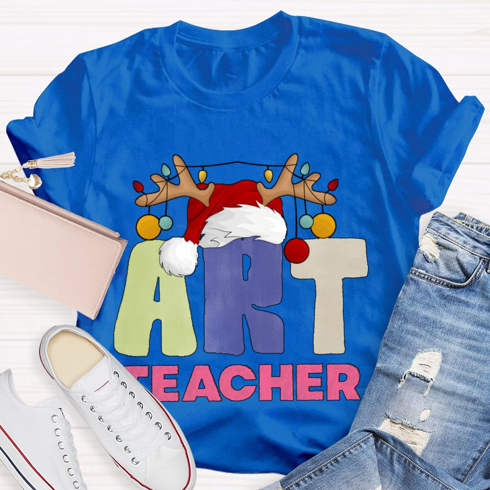 Art Teacher Santa Hats And Christmas Lights T-shirt