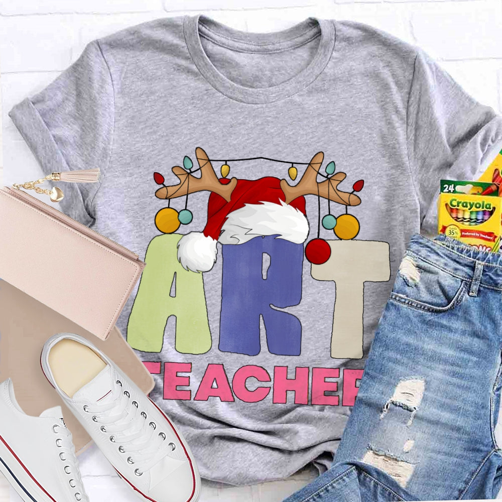Art Teacher Santa Hats And Christmas Lights T-shirt