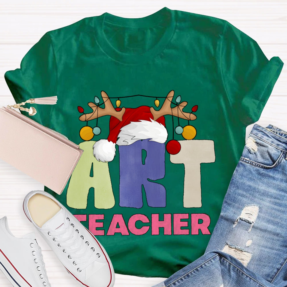 Art Teacher Santa Hats And Christmas Lights T-shirt