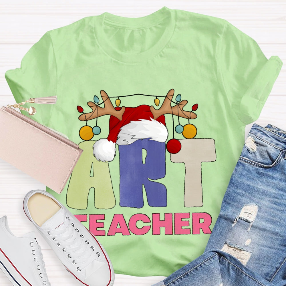 Art Teacher Santa Hats And Christmas Lights T-shirt