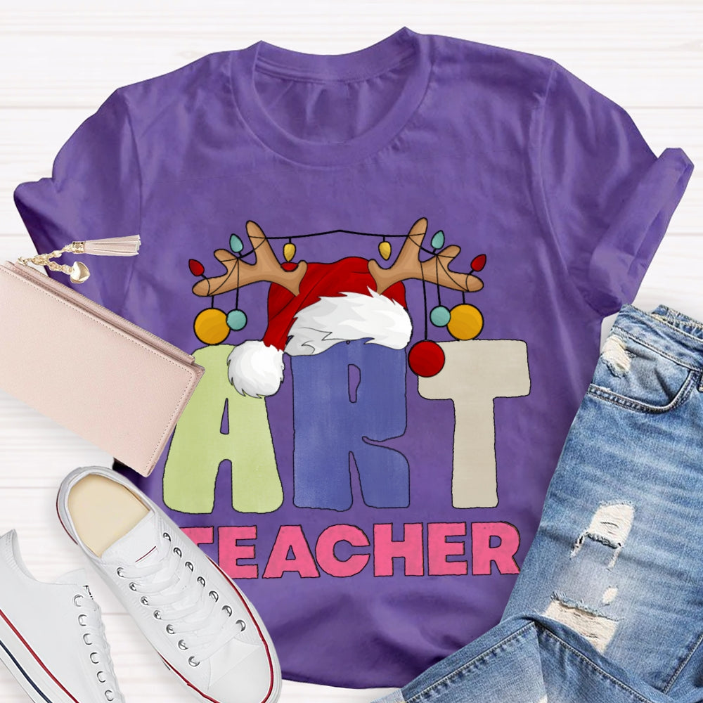 Art Teacher Santa Hats And Christmas Lights T-shirt
