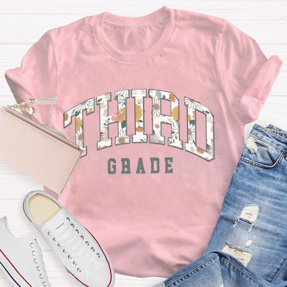 Personalized Grade Retro Flowers Prints T-Shirt