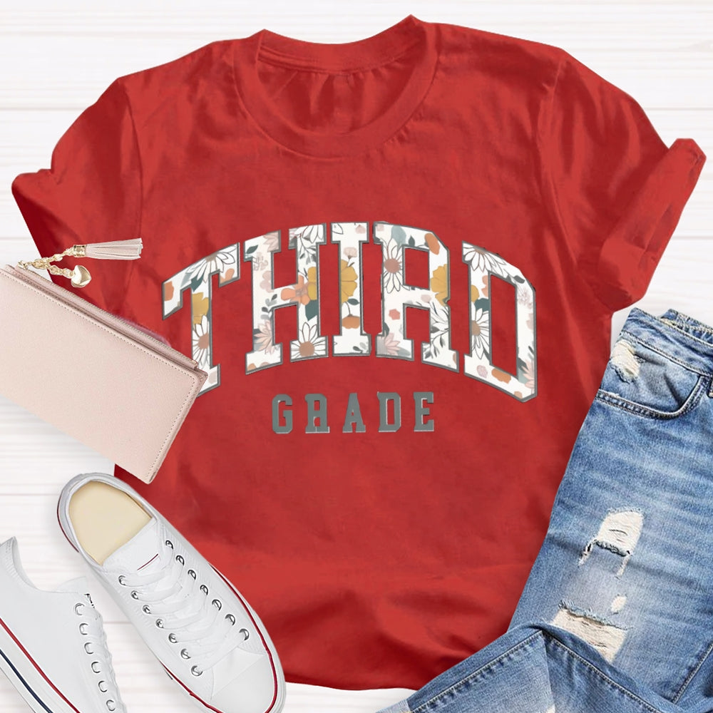 Personalized Grade Retro Flowers Prints T-Shirt