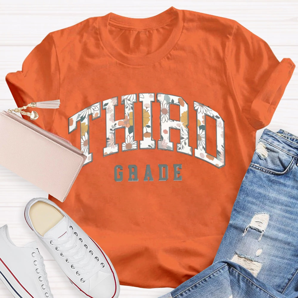 Personalized Grade Retro Flowers Prints T-Shirt