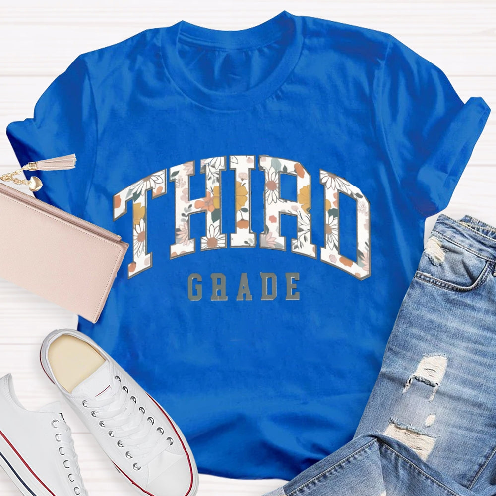 Personalized Grade Retro Flowers Prints T-Shirt