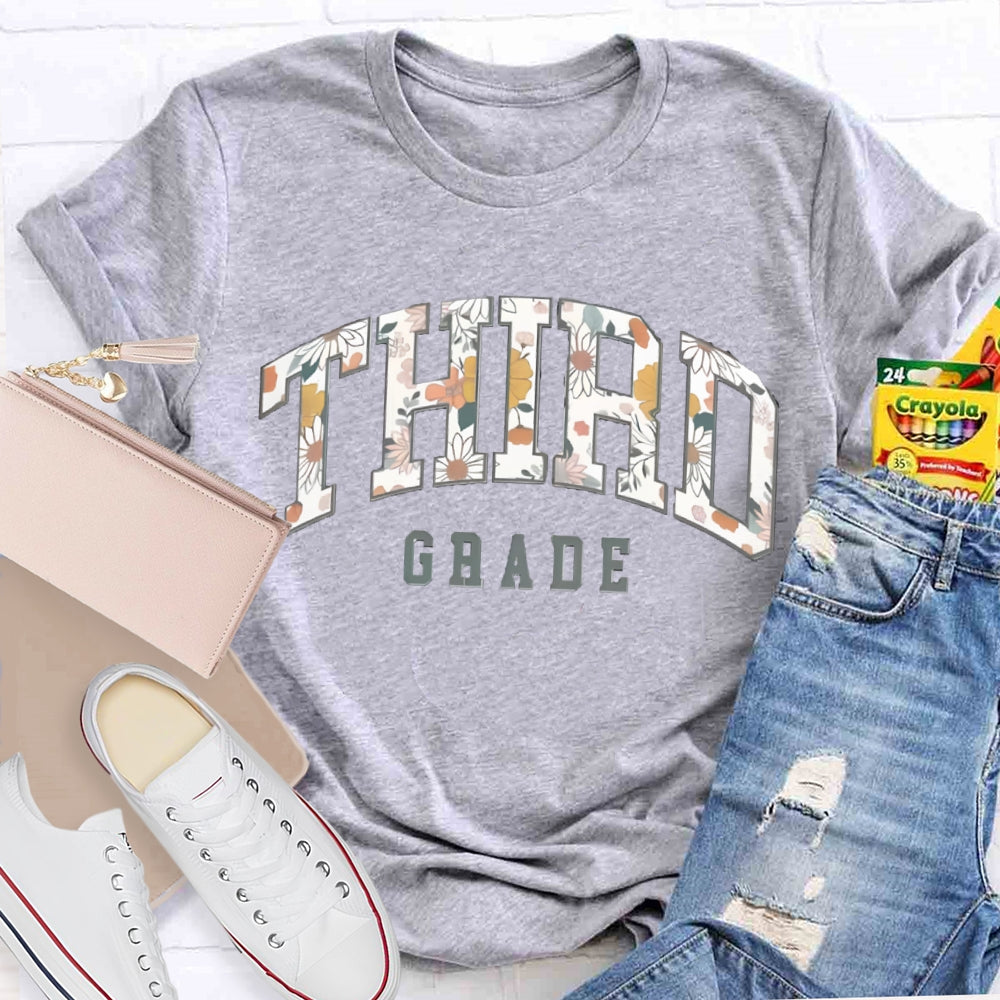 Personalized Grade Retro Flowers Prints T-Shirt