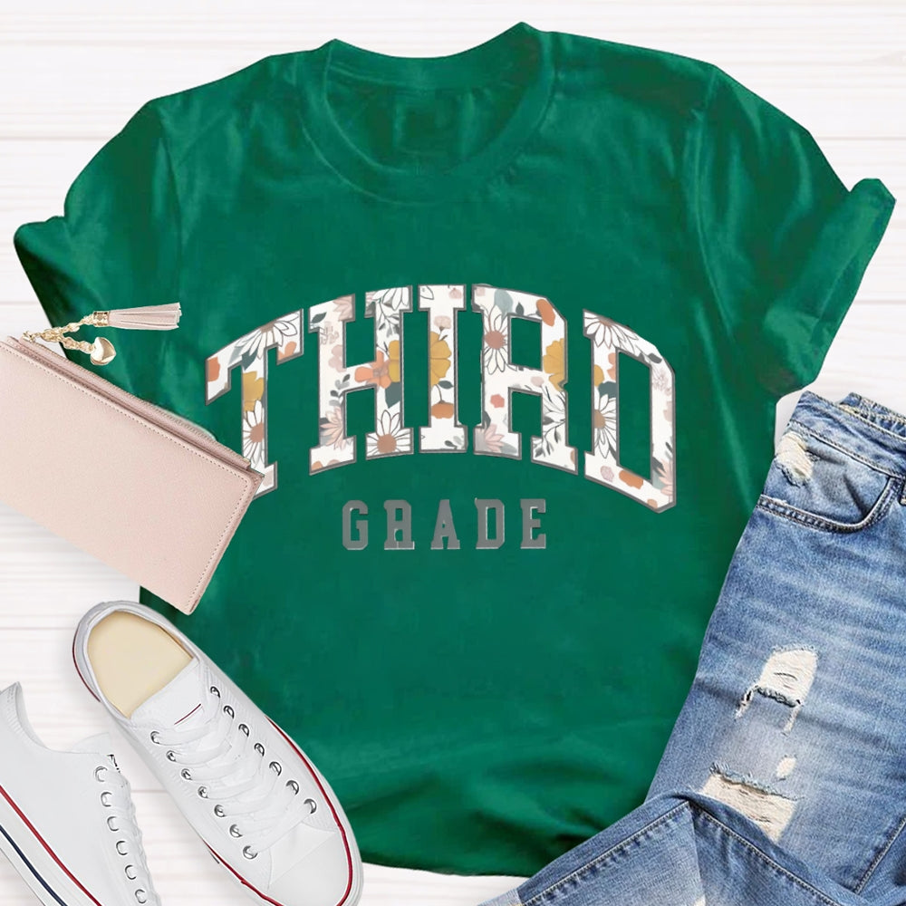 Personalized Grade Retro Flowers Prints T-Shirt