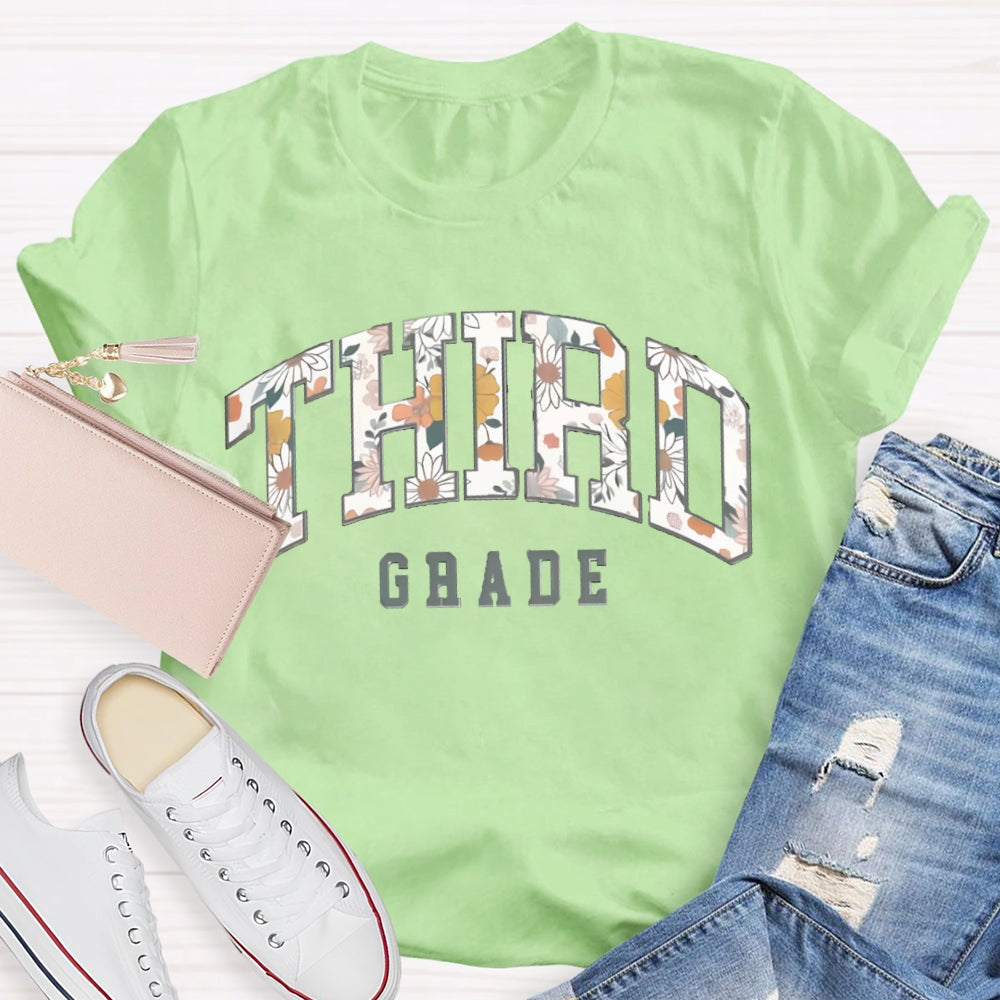 Personalized Grade Retro Flowers Prints T-Shirt