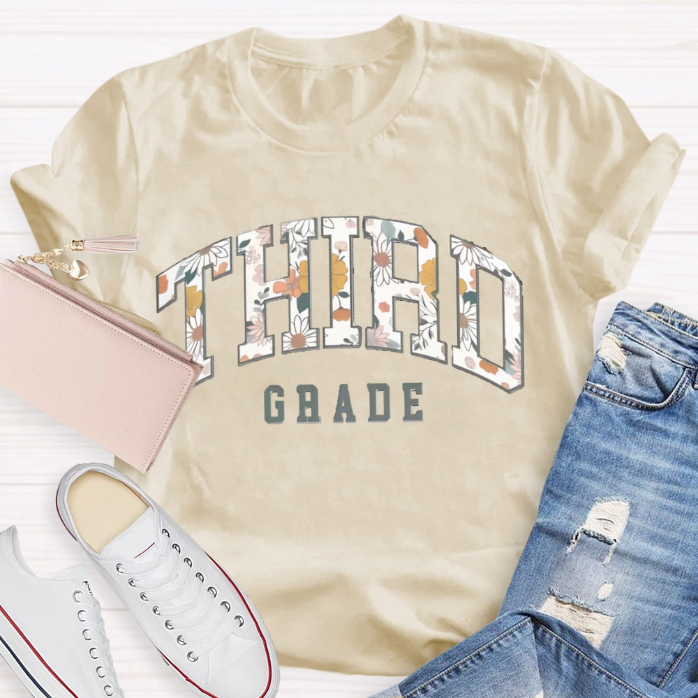 Personalized Grade Retro Flowers Prints T-Shirt