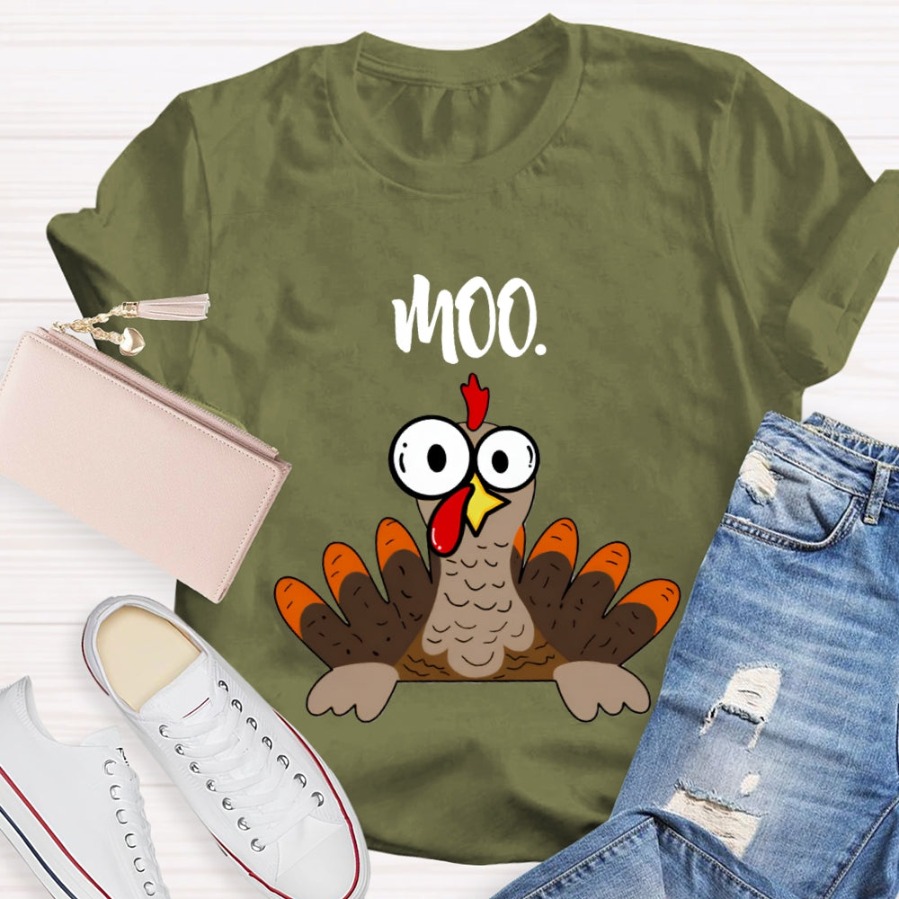 Moo Turkey Thanksgiving Teacher T-Shirt