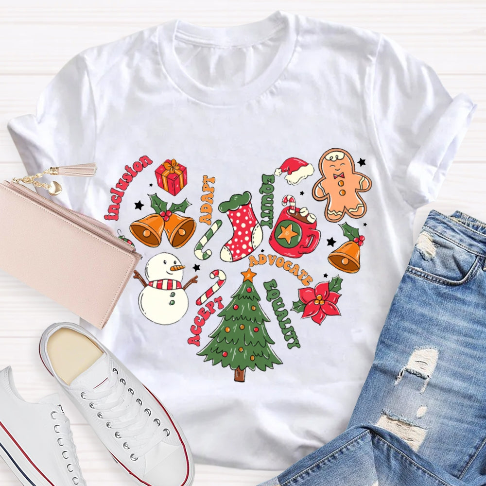 Inclusion Adapt Equity Equality Accept Christmas T-shirt