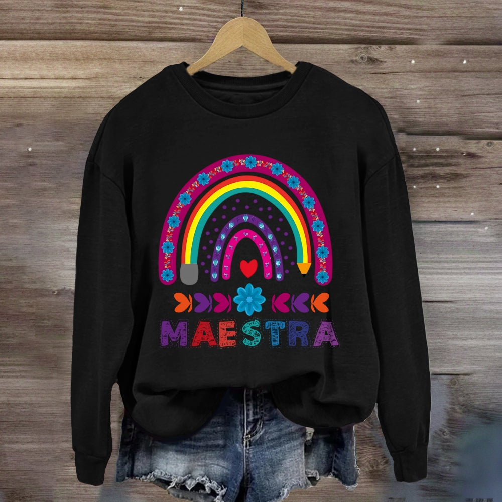 Maestra Purple Rainbow Heart Sweatshirt