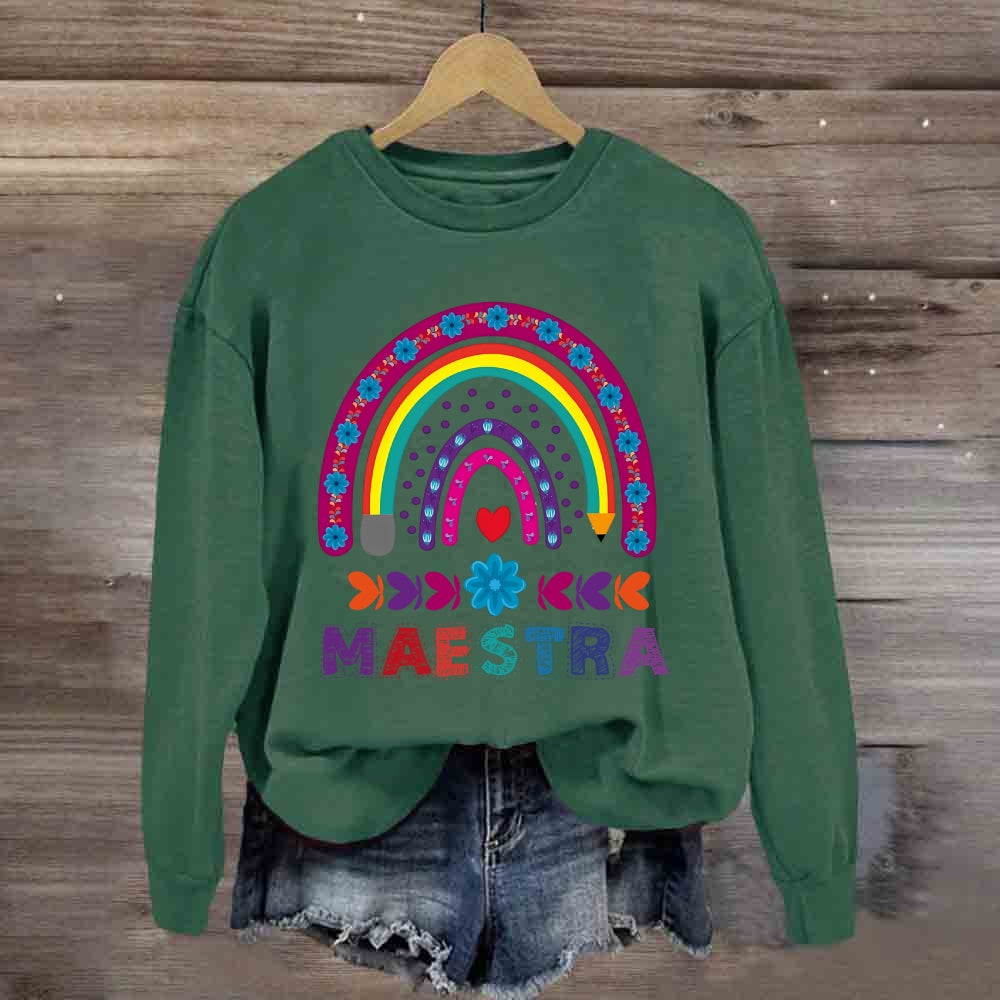Maestra Purple Rainbow Heart Sweatshirt