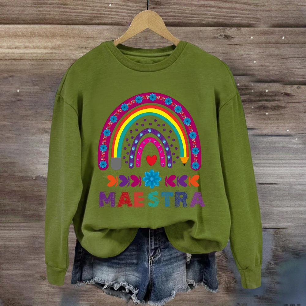 Maestra Purple Rainbow Heart Sweatshirt