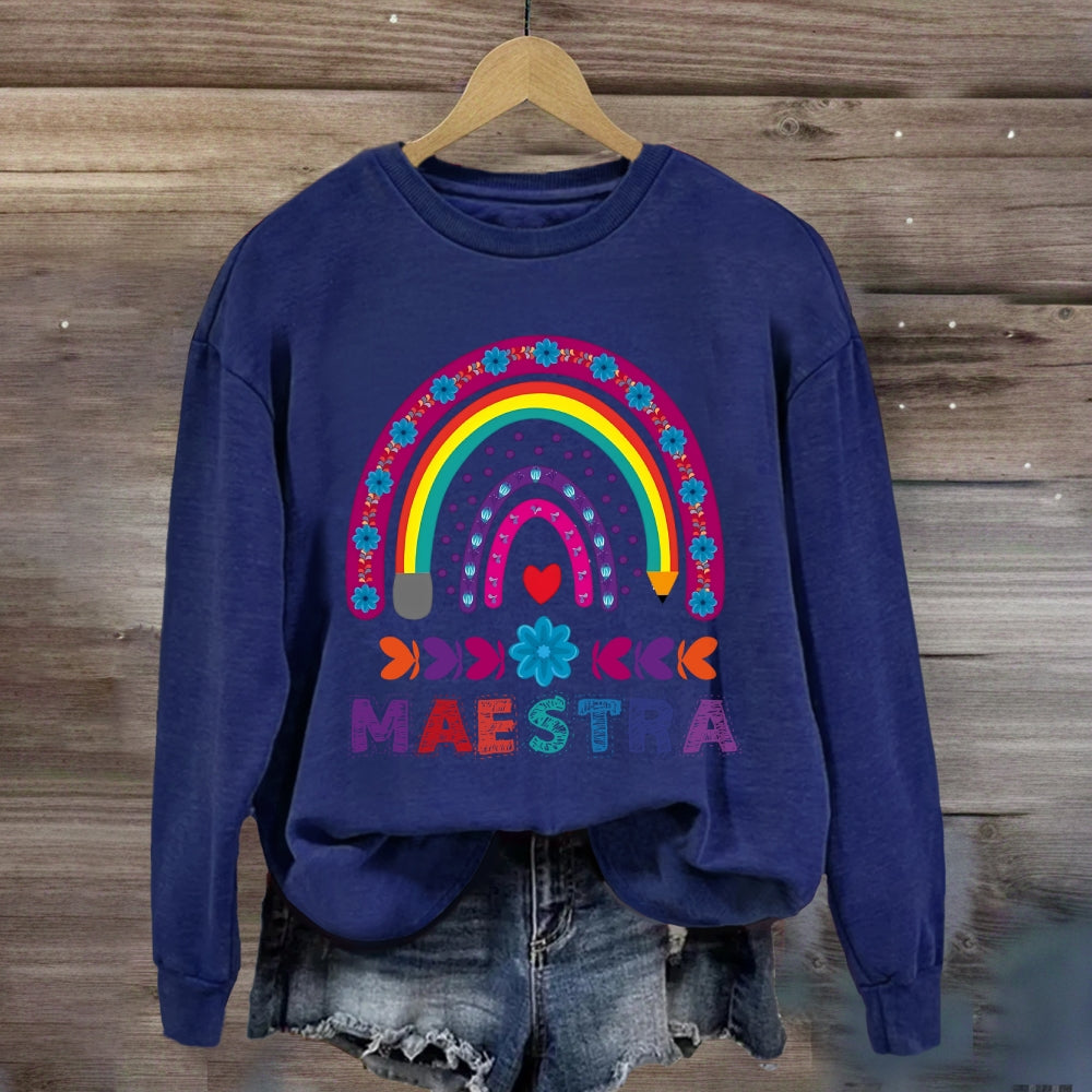 Maestra Purple Rainbow Heart Sweatshirt
