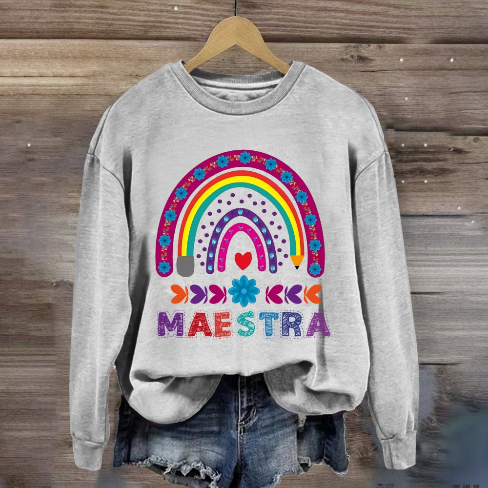 Maestra Purple Rainbow Heart Sweatshirt