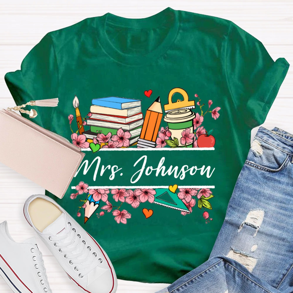 Personalized Name Colorful Flowers Teacher T-shirt