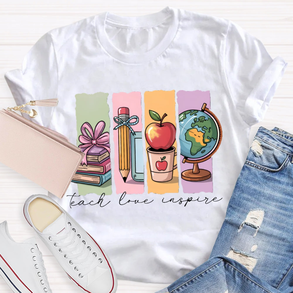 Teach Love Inspire Colorful Square Print T-shirt