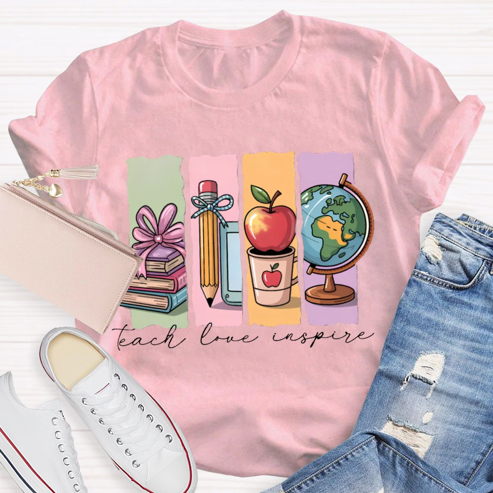 Teach Love Inspire Colorful Square Print T-shirt