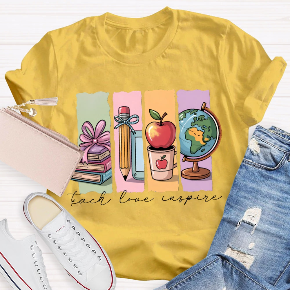 Teach Love Inspire Colorful Square Print T-shirt