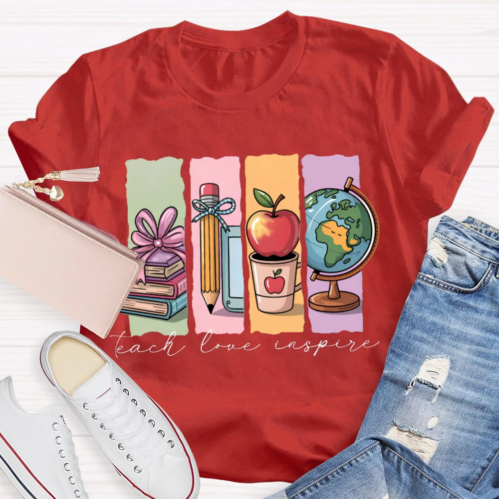 Teach Love Inspire Colorful Square Print T-shirt