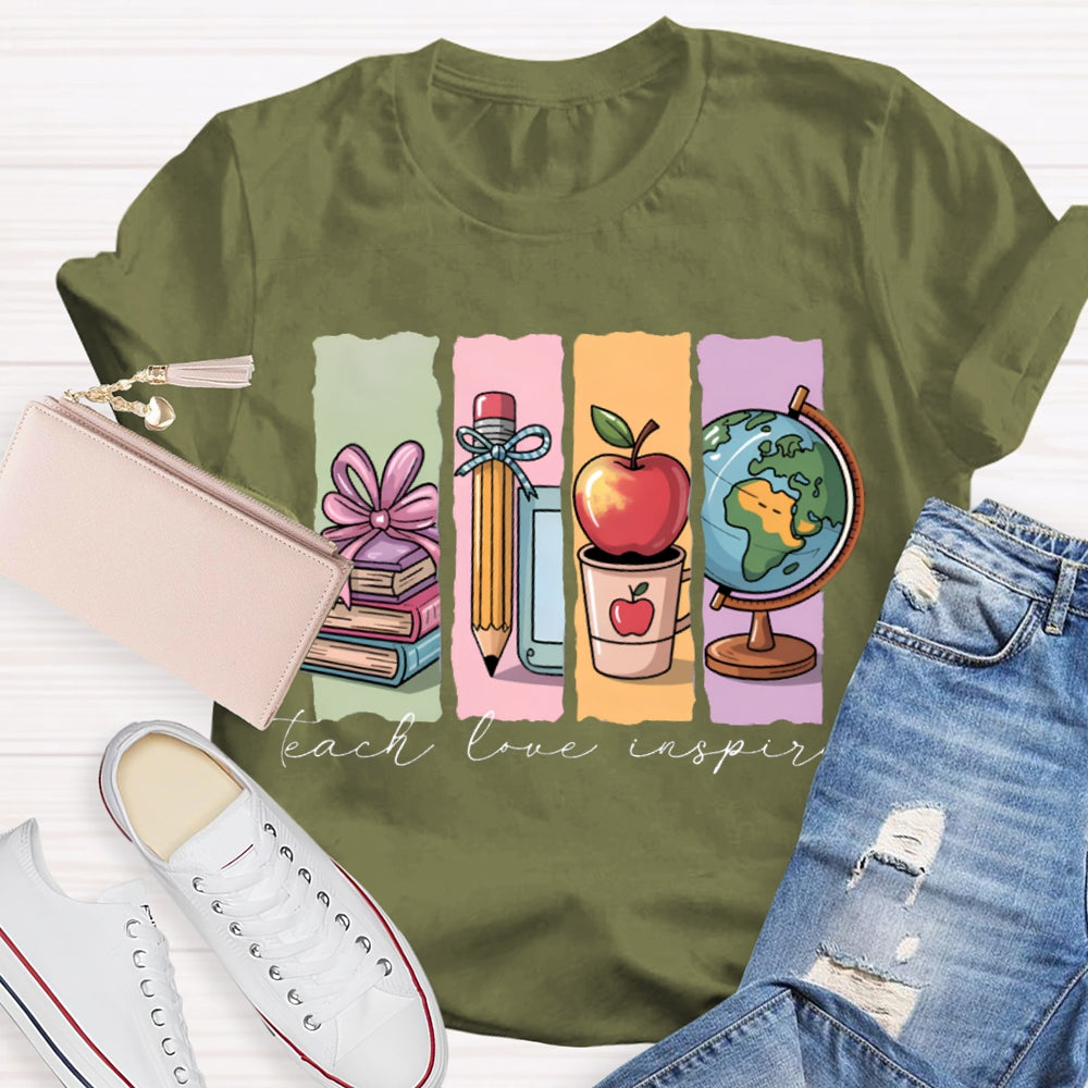 Teach Love Inspire Colorful Square Print T-shirt