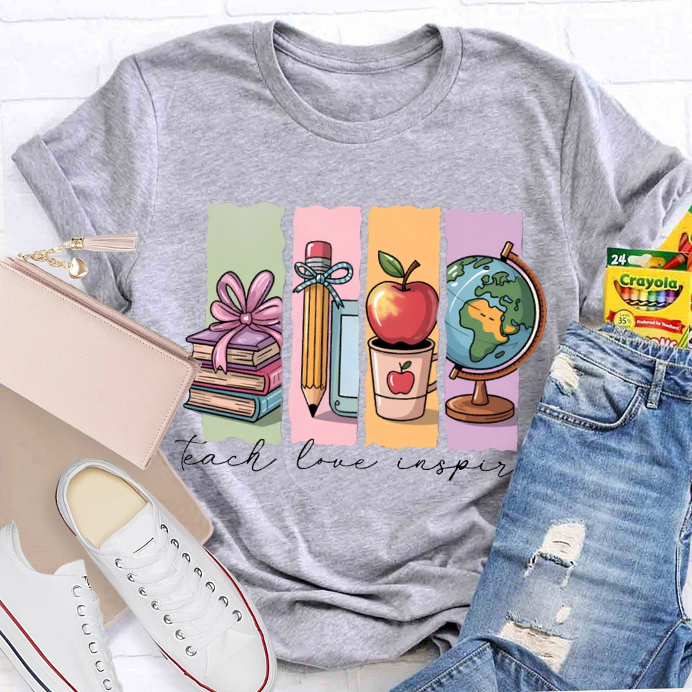 Teach Love Inspire Colorful Square Print T-shirt
