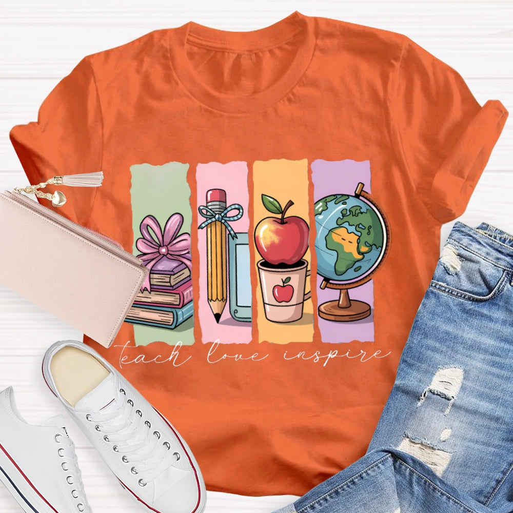 Teach Love Inspire Colorful Square Print T-shirt