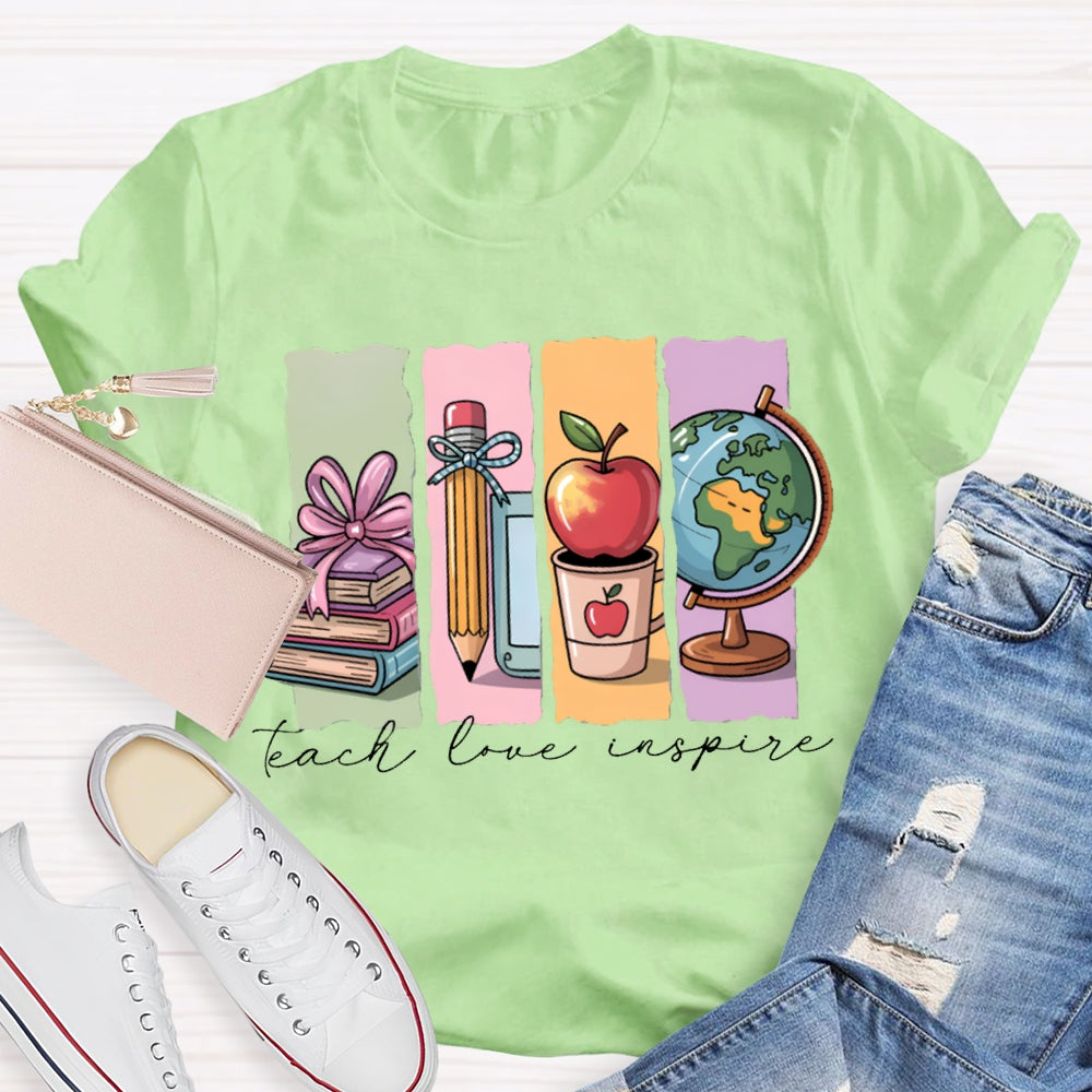 Teach Love Inspire Colorful Square Print T-shirt