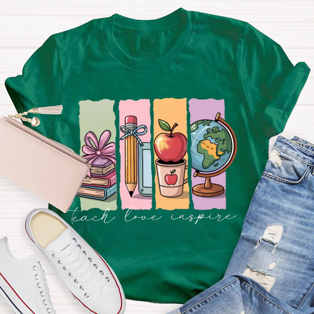Teach Love Inspire Colorful Square Print T-shirt
