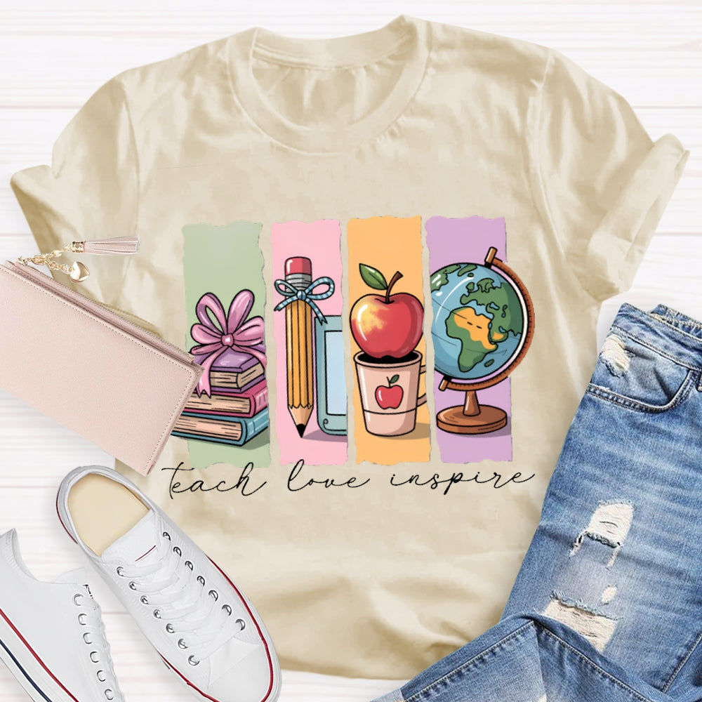 Teach Love Inspire Colorful Square Print T-shirt