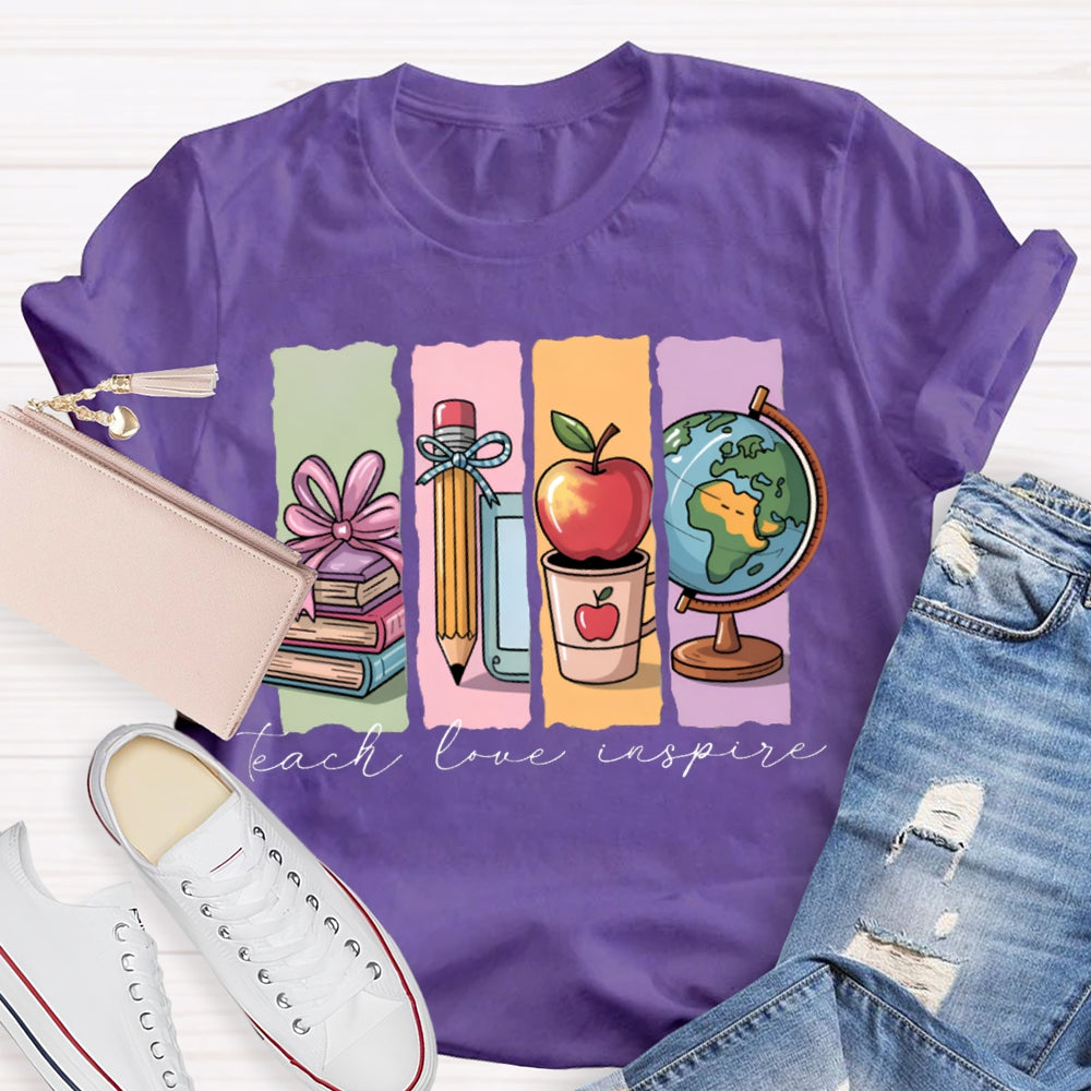 Teach Love Inspire Colorful Square Print T-shirt