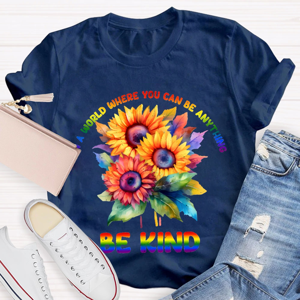 In A World Where You Can Be Anything Be Kind Colorful Flowers T-shirt
