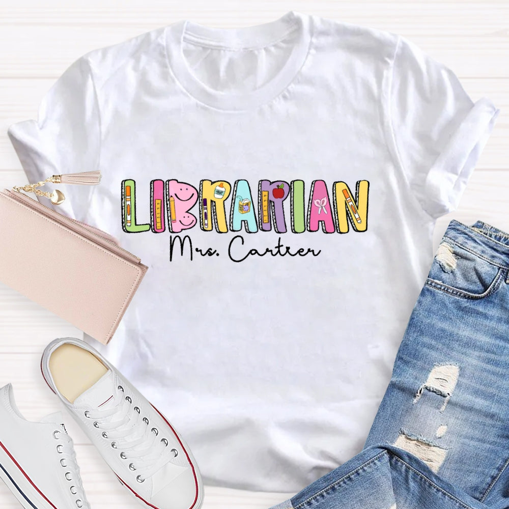Personalized Name Librarian Cute Letters T-shirt