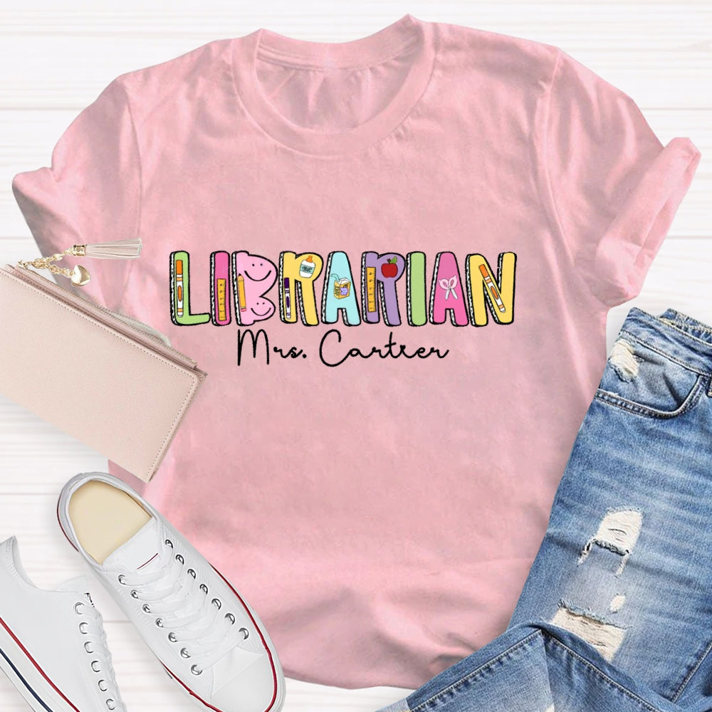 Personalized Name Librarian Cute Letters T-shirt