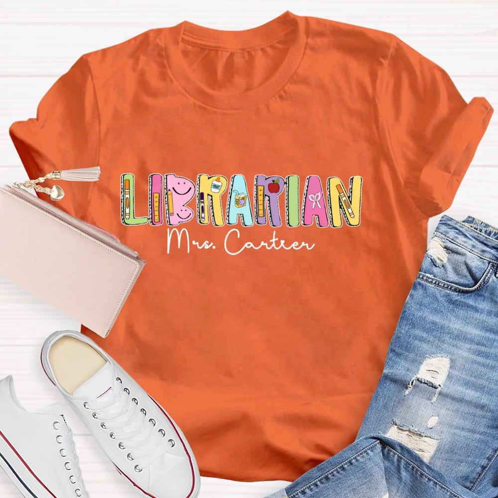 Personalized Name Librarian Cute Letters T-shirt