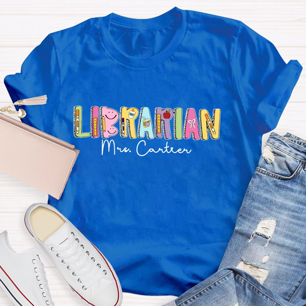 Personalized Name Librarian Cute Letters T-shirt