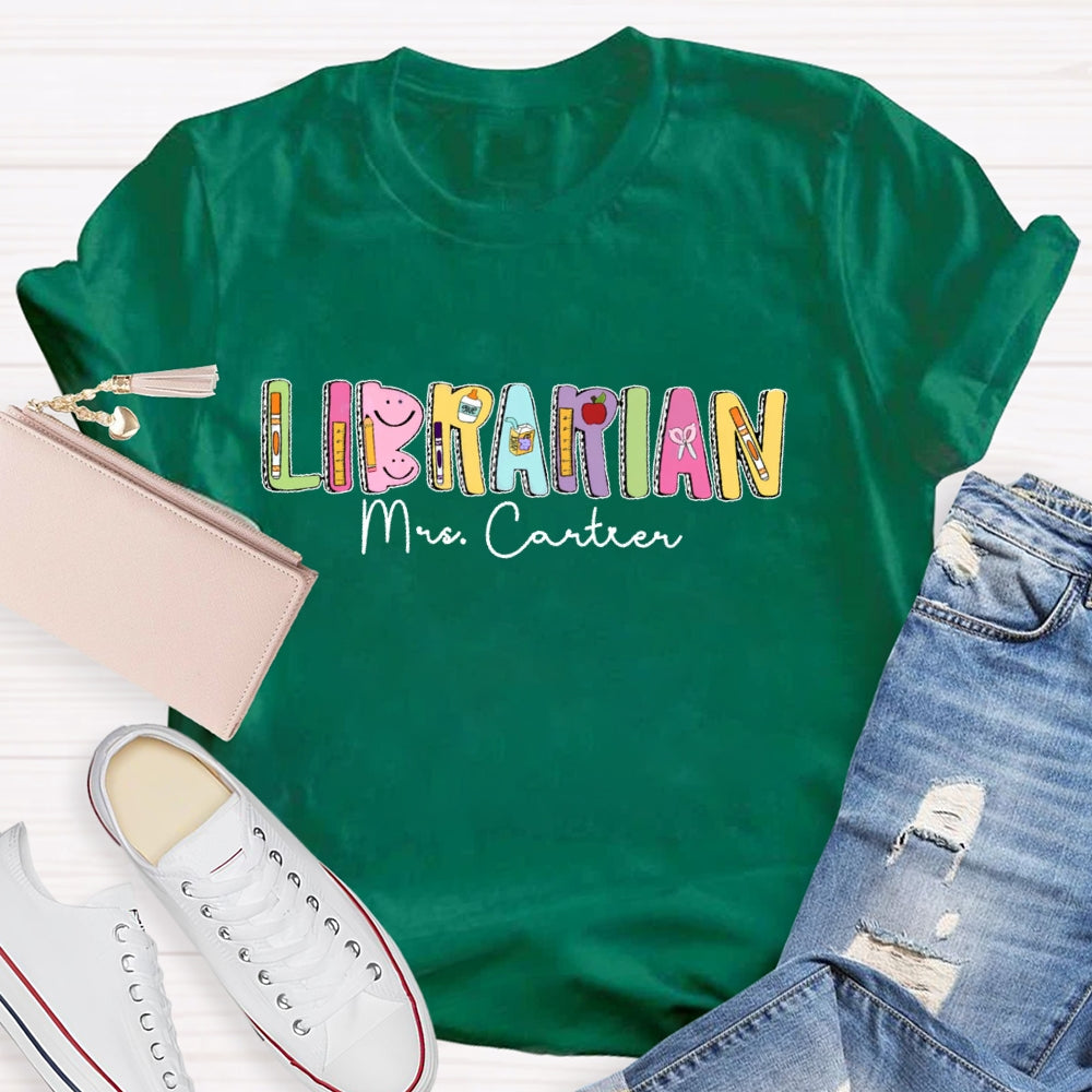 Personalized Name Librarian Cute Letters T-shirt