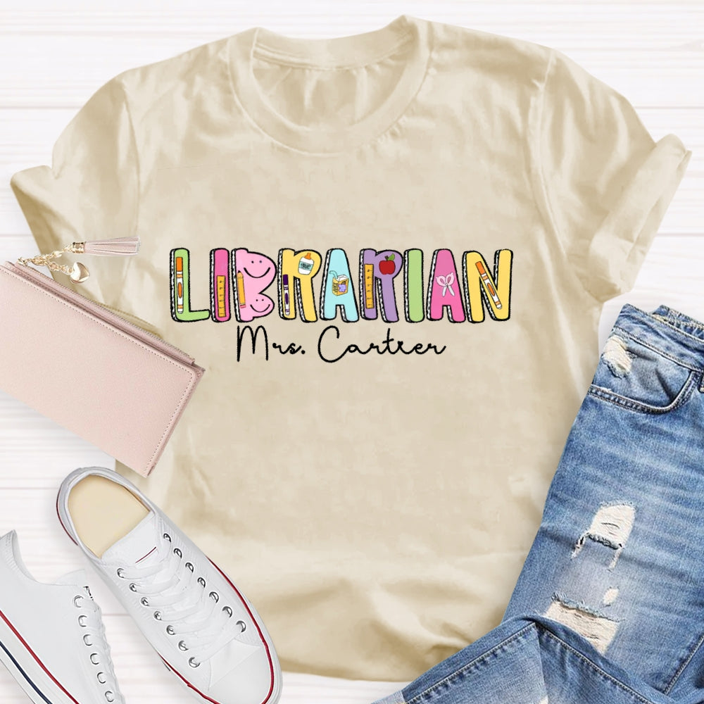 Personalized Name Librarian Cute Letters T-shirt