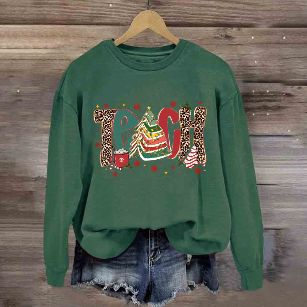Teach Christmas Books Tree Sweatshirt