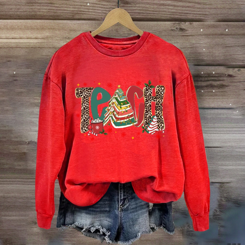 Teach Christmas Books Tree Sweatshirt