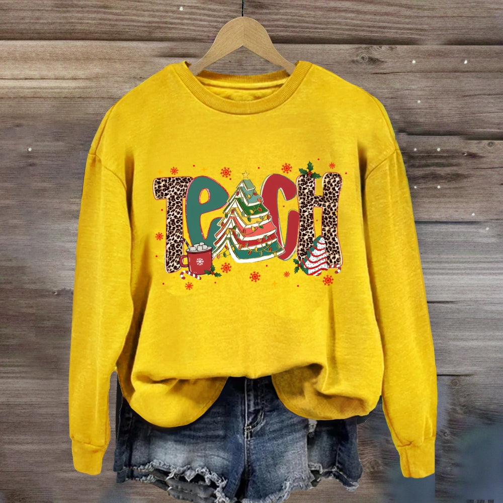Teach Christmas Books Tree Sweatshirt