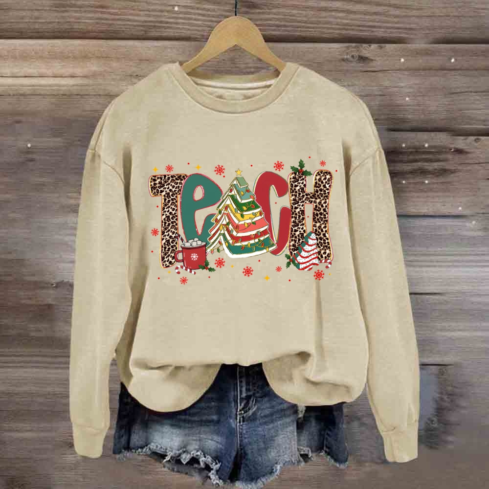 Teach Christmas Books Tree Sweatshirt