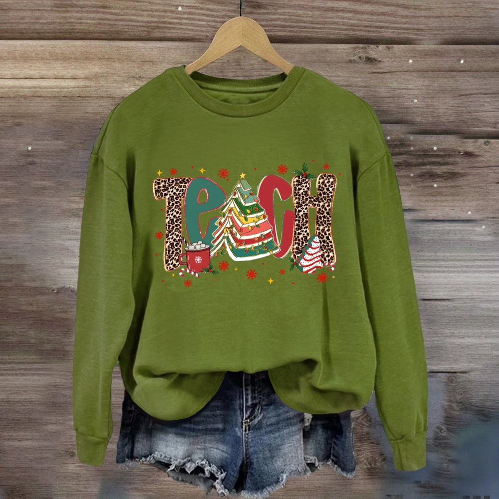 Teach Christmas Books Tree Sweatshirt