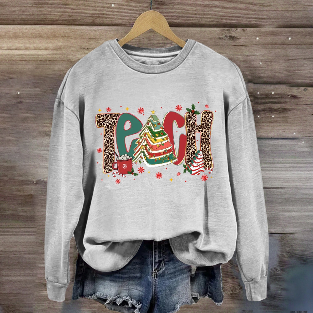 Teach Christmas Books Tree Sweatshirt