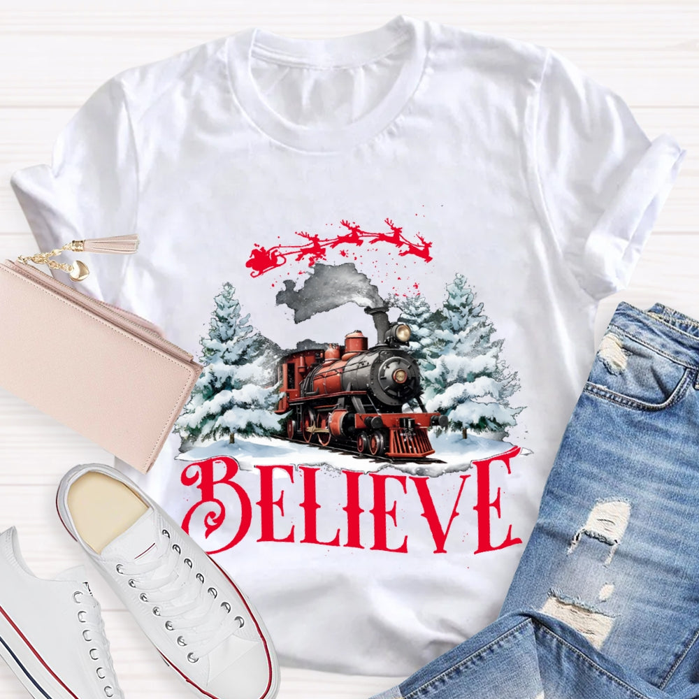 Believe Christmas Train T-shirt