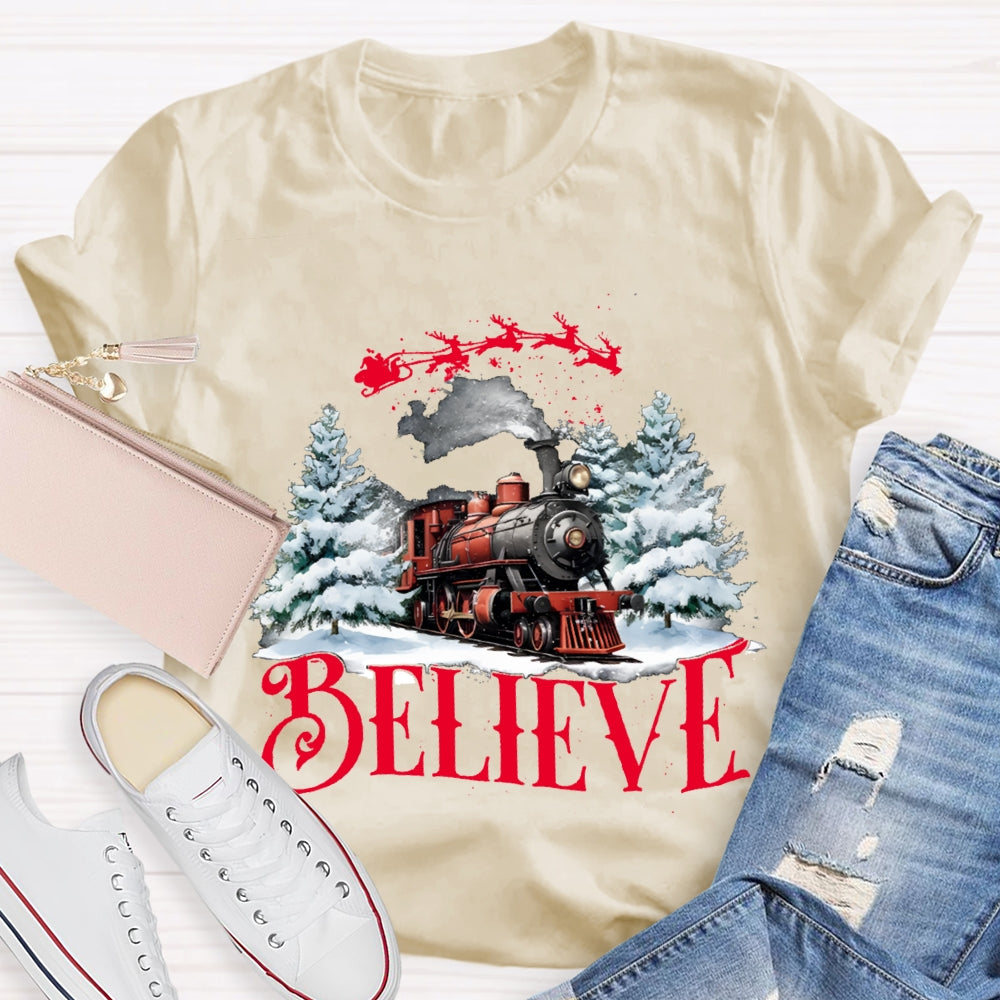 Believe Christmas Train T-shirt